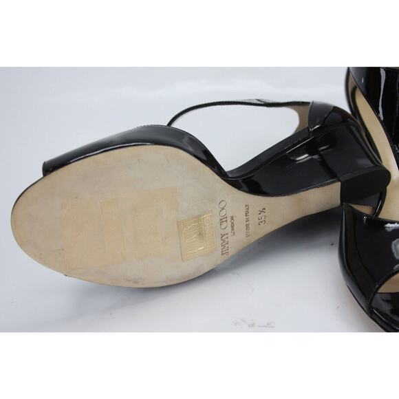 Jimmy Choo Black Patent Leather Treat T Strap Demi Wedge Sandal - Picture 9 of 11